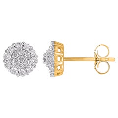 TJD 0.50 Carat Natural Diamond 14 Karat Yellow Gold Cluster Stud Earring