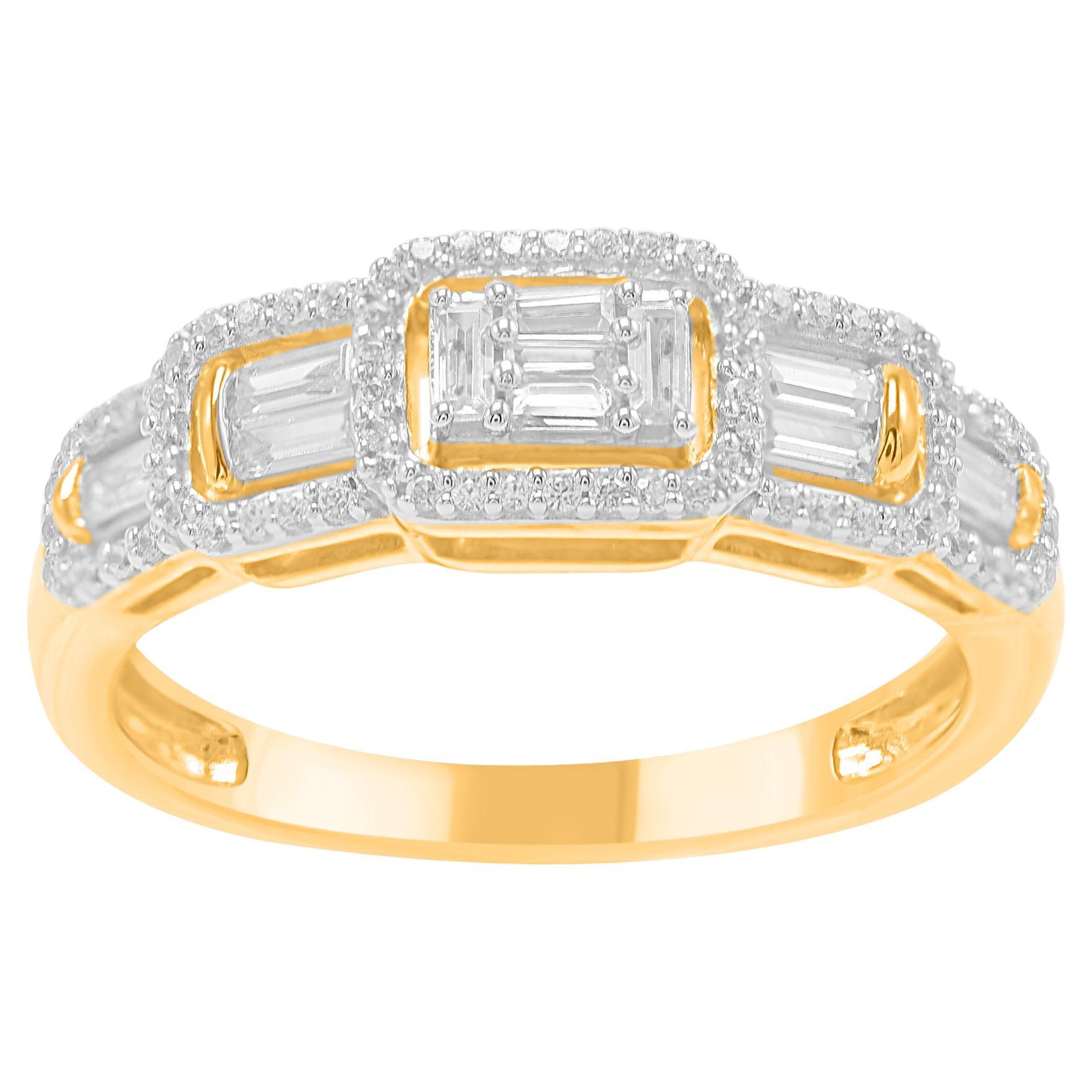 TJD 0.50 Carat Natural Diamond 14 Karat Yellow Gold Graduated Band Ring