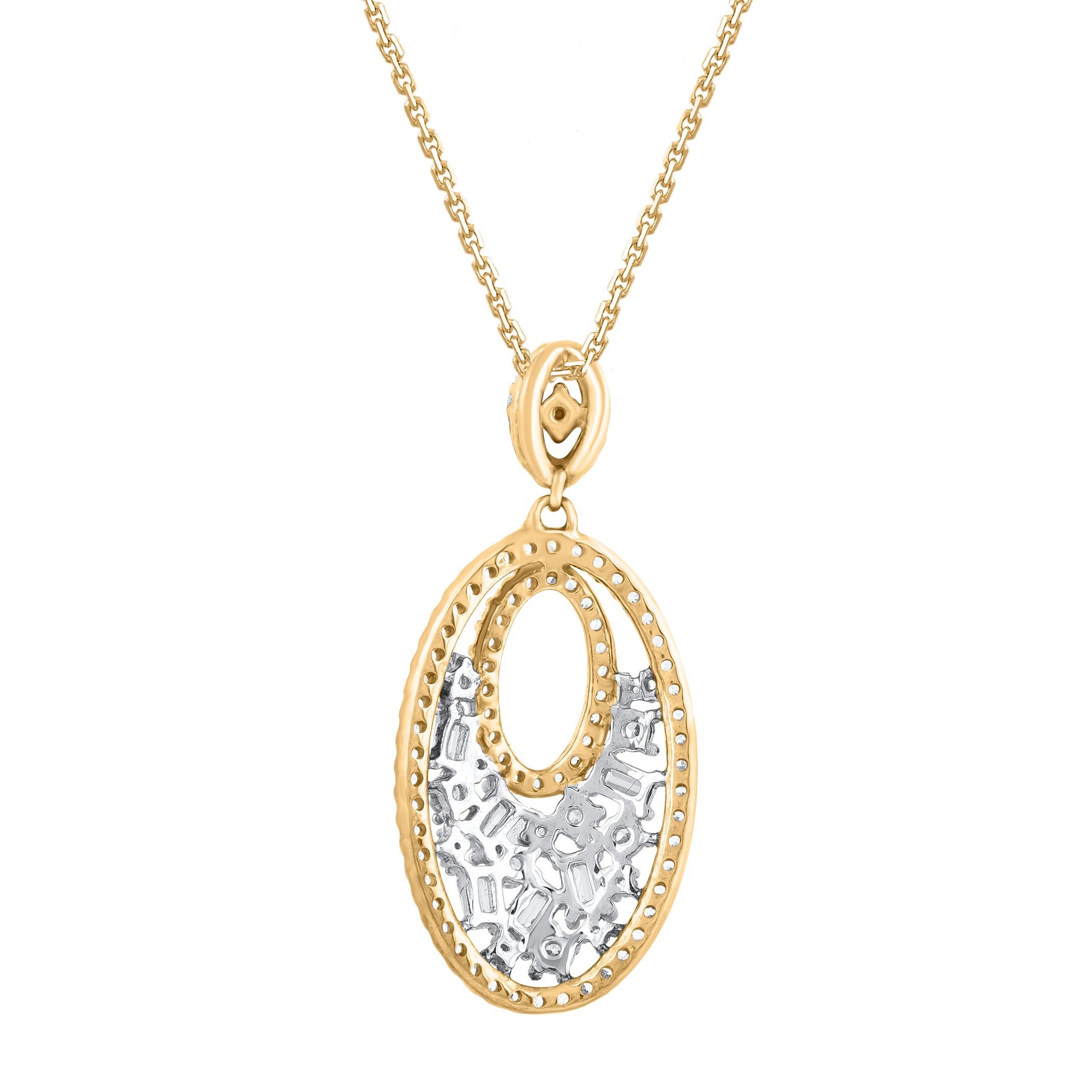 Modern TJD 0.50 Carat Natural Diamond 14 Karat Yellow Gold Oval Drop Pendant Necklace For Sale