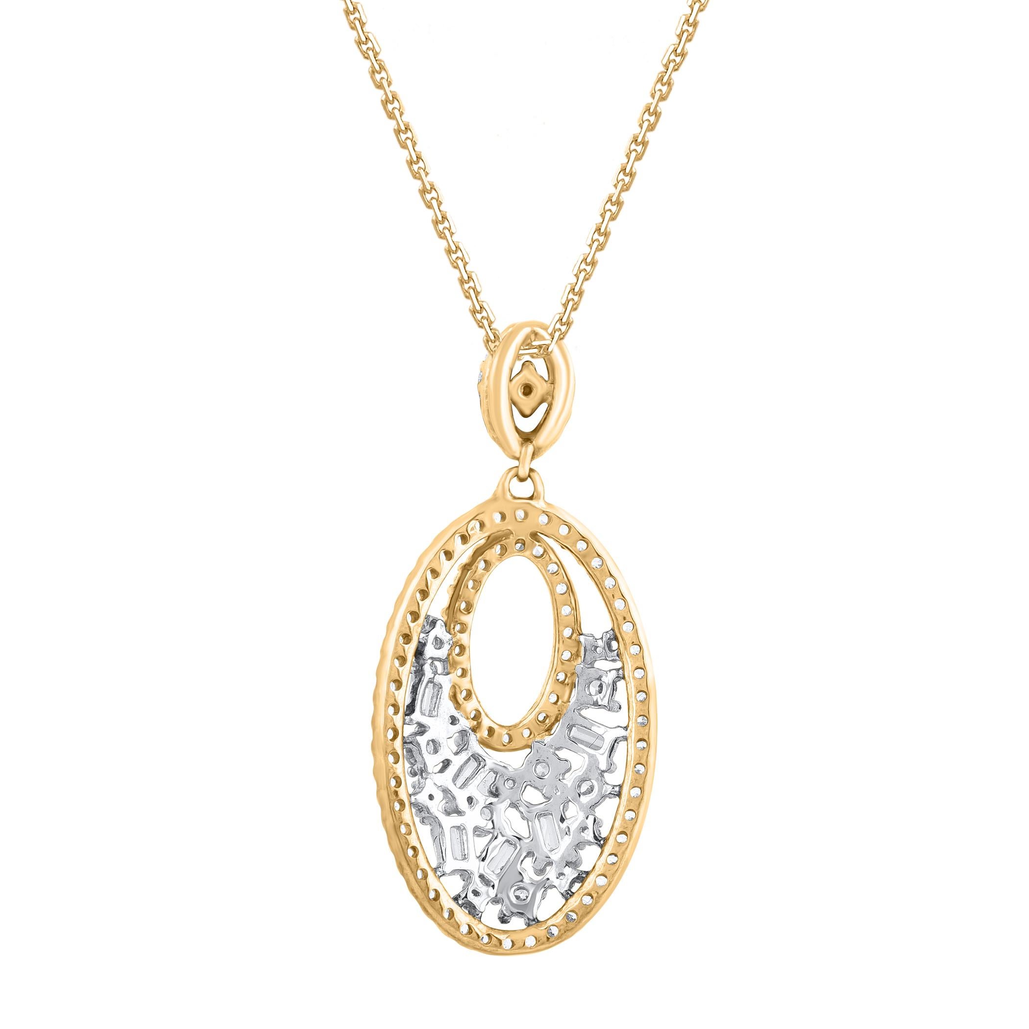 Moderne Collier pendentif ovale en or jaune 14 carats avec diamants naturels de 0,50 carat TJD en vente