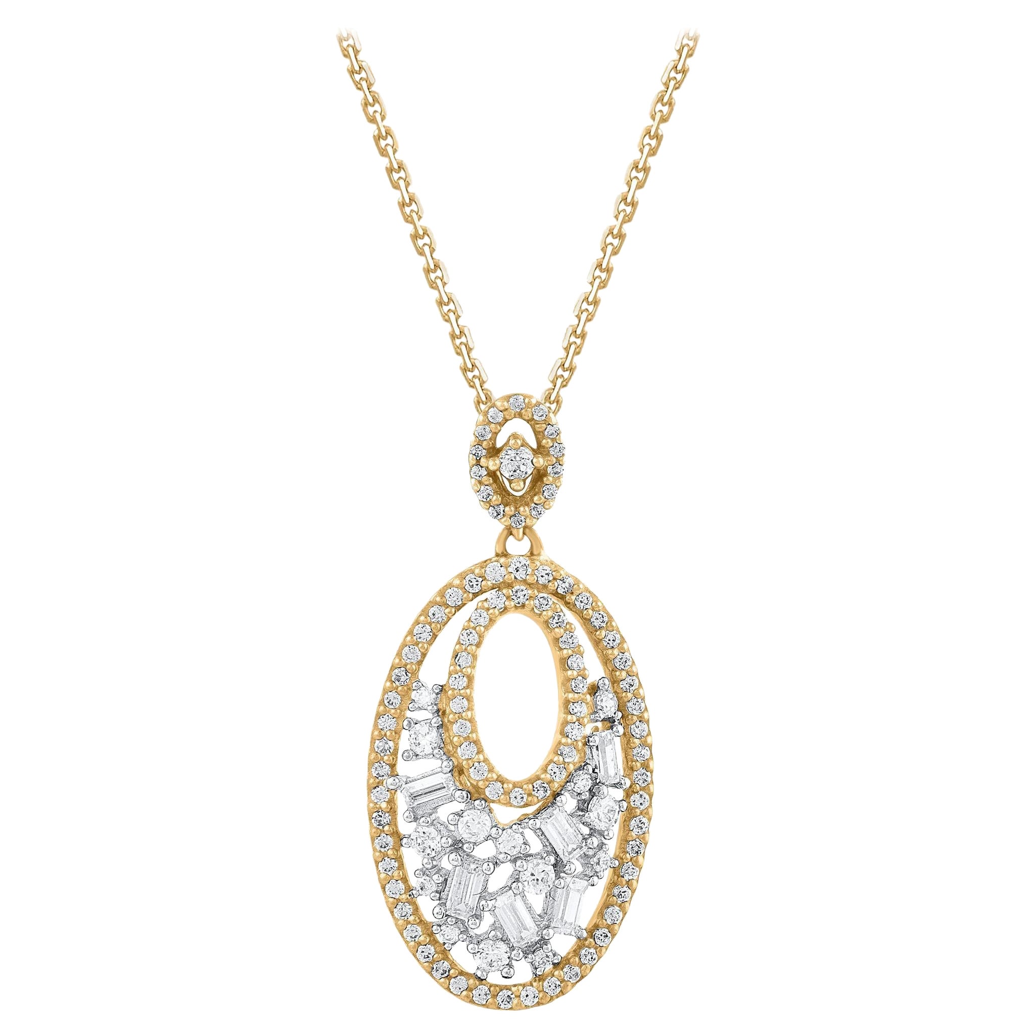 TJD 0.50 Carat Natural Diamond 14 Karat Yellow Gold Oval Drop Pendant Necklace