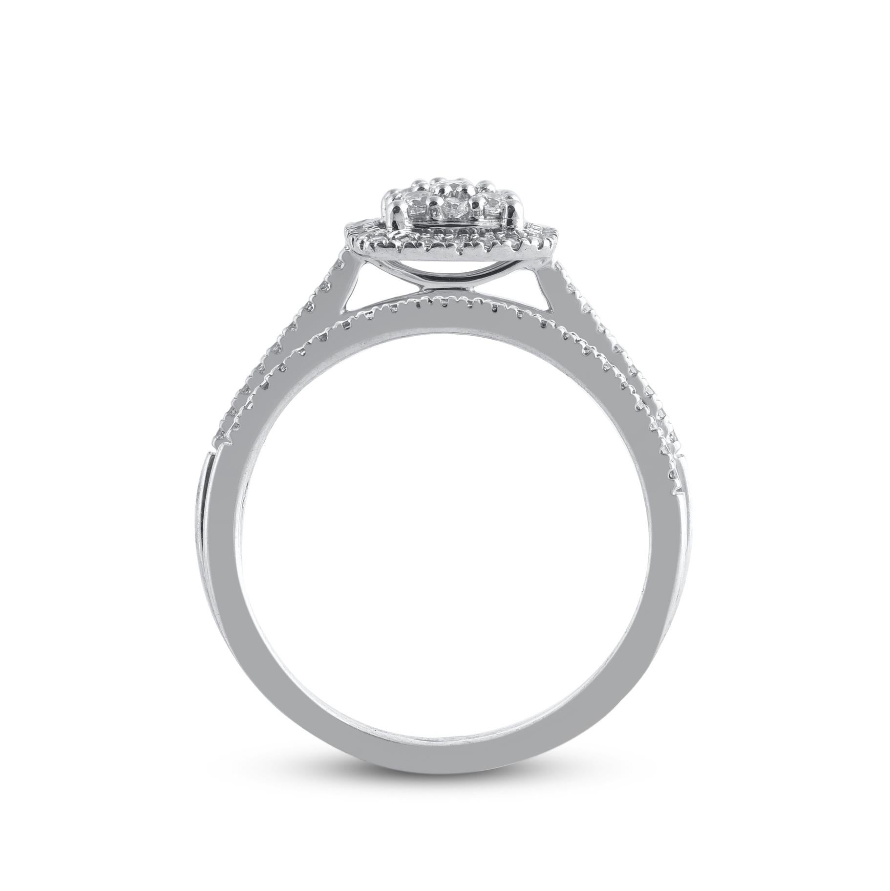 Round Cut TJD 0.50 Carat Natural Diamond 14KT White Gold Cushion Frame Bridal Ring Set For Sale