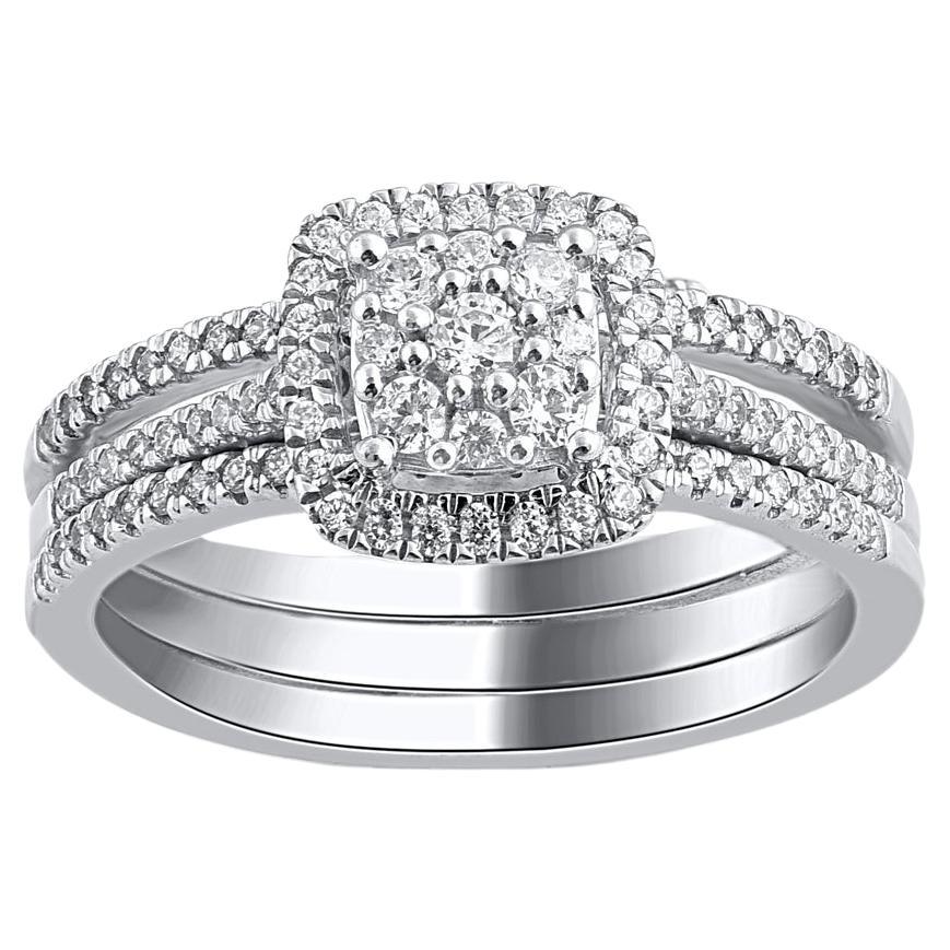 TJD 0.50 Carat Natural Diamond 14KT White Gold Cushion Frame Bridal Ring Set For Sale