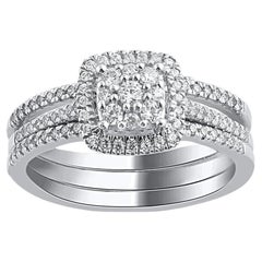 TJD 0.50 Carat Natural Diamond 14KT White Gold Cushion Frame Bridal Ring Set