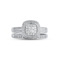 TJD 0,50 Karat Naturdiamant 14KT Weißgold Kissenform Rahmen Brautset