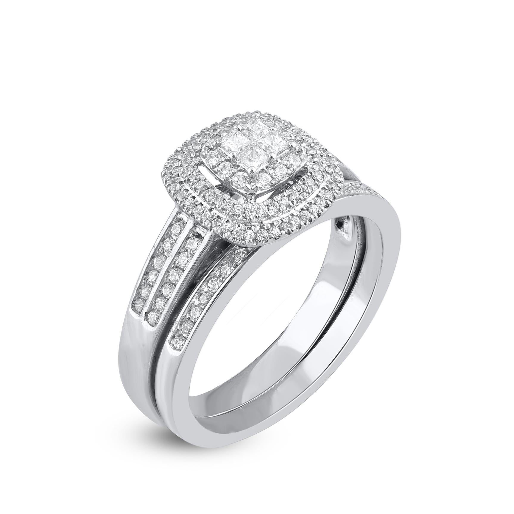 Contemporary TJD 0.50 Carat Natural Diamond 14KT White Gold Cushion Shaped Frame Bridal Set For Sale