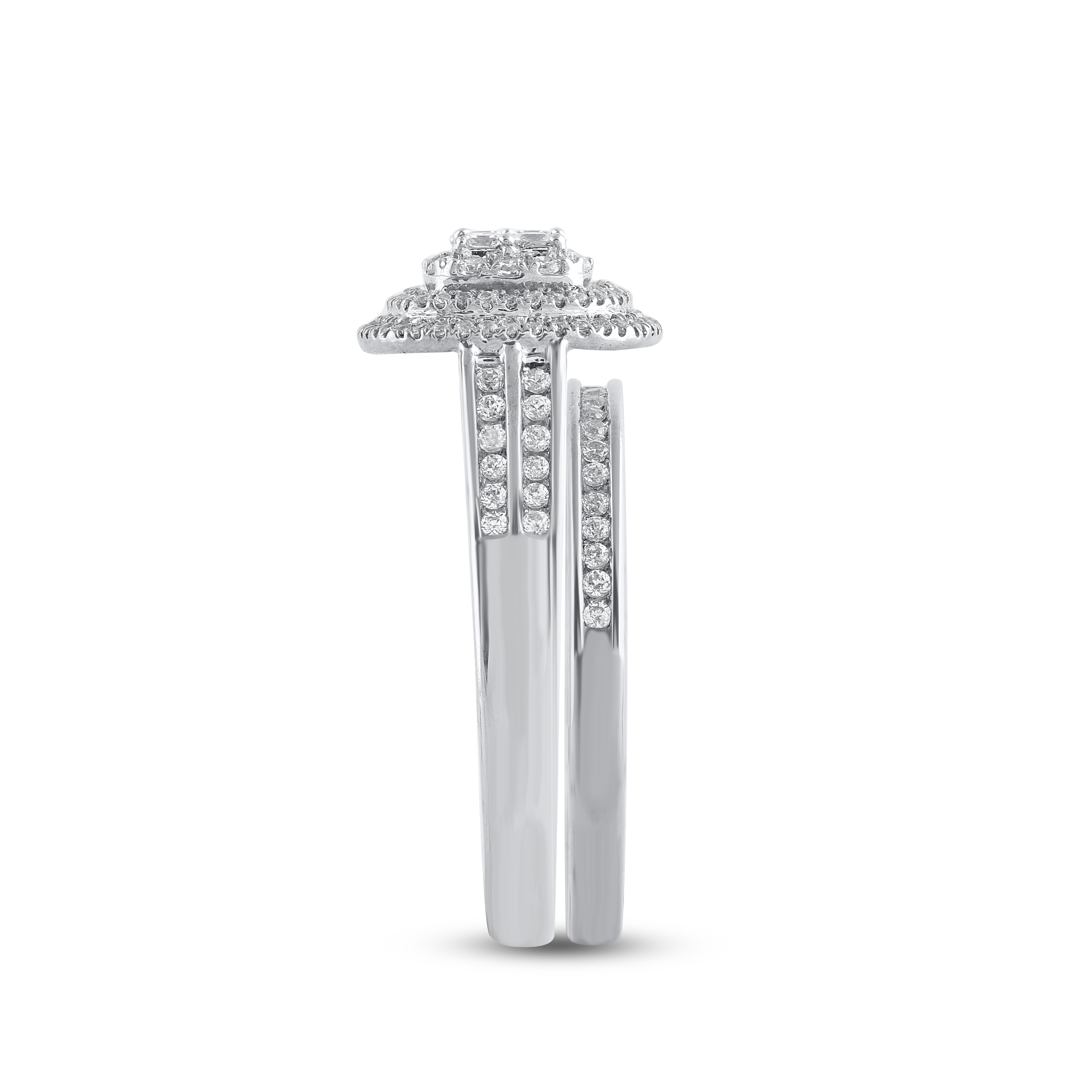 Mixed Cut TJD 0.50 Carat Natural Diamond 14KT White Gold Cushion Shaped Frame Bridal Set For Sale