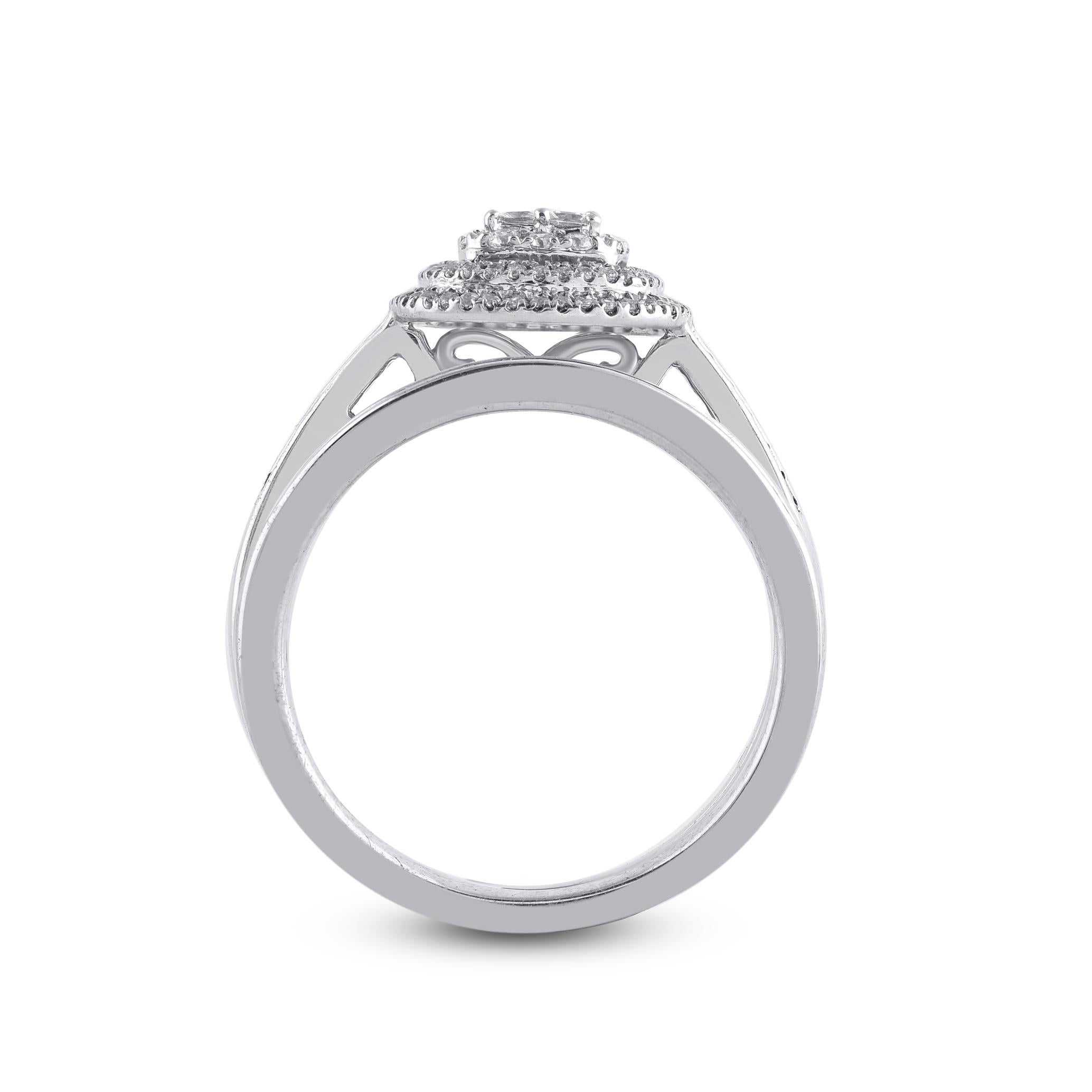 TJD 0.50 Carat Natural Diamond 14KT White Gold Cushion Shaped Frame Bridal Set In New Condition For Sale In New York, NY