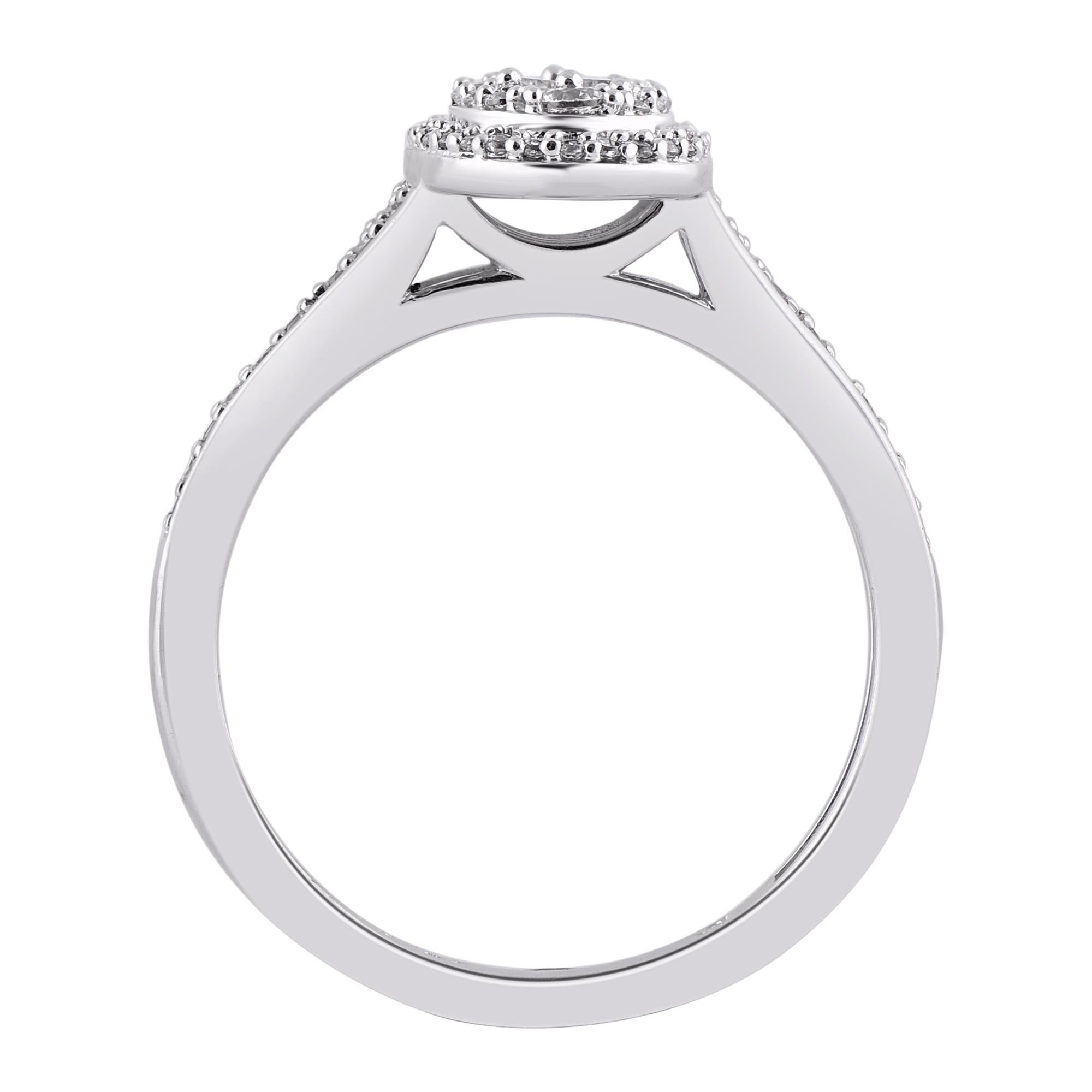 Modern TJD 0.50 Carat Natural Diamond 14KT White Gold Double Halo Engagement Ring For Sale