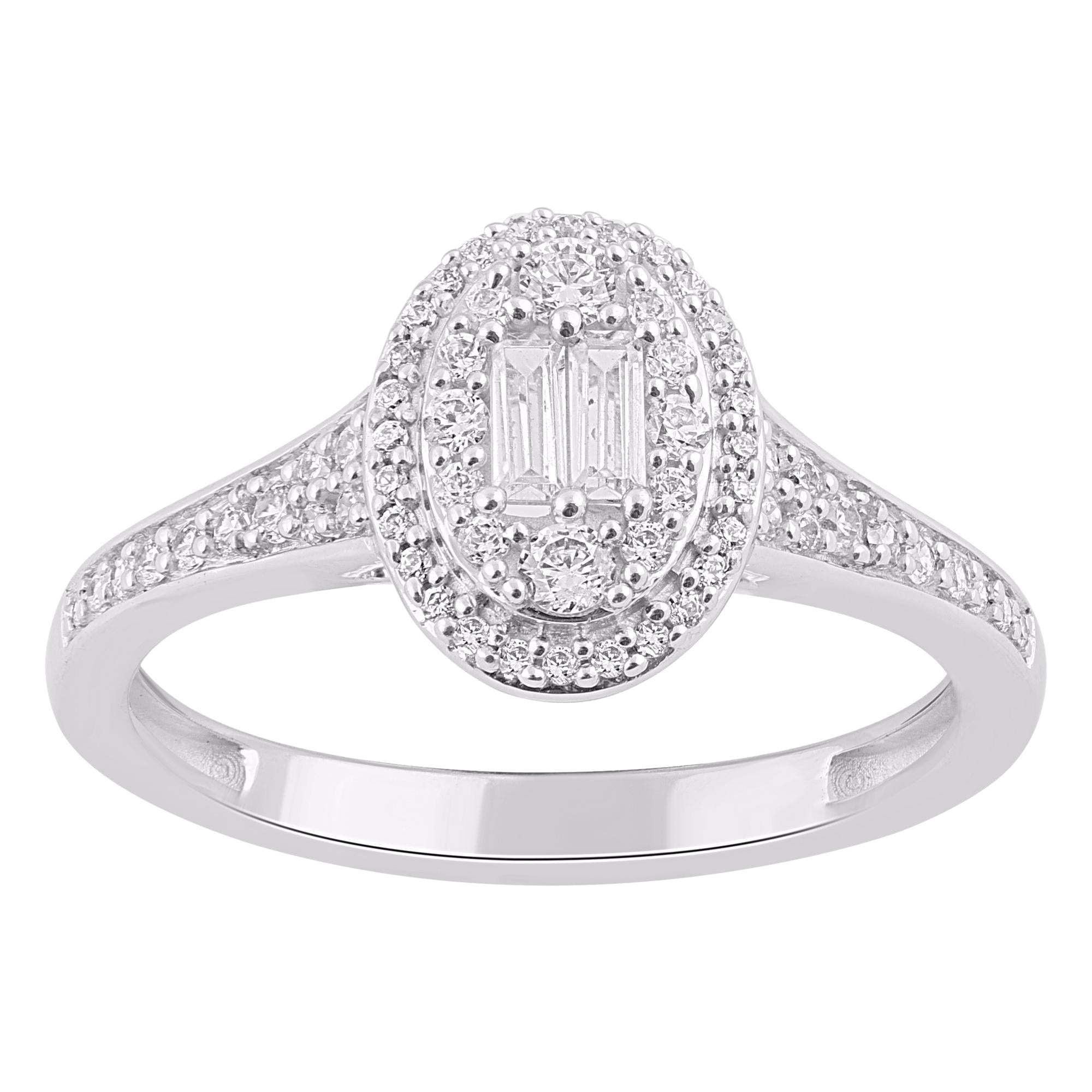 TJD 0.50 Carat Natural Diamond 14KT White Gold Double Halo Engagement Ring
