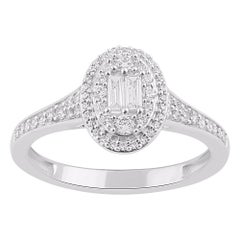 TJD 0.50 Carat Natural Diamond 14KT White Gold Double Halo Engagement Ring