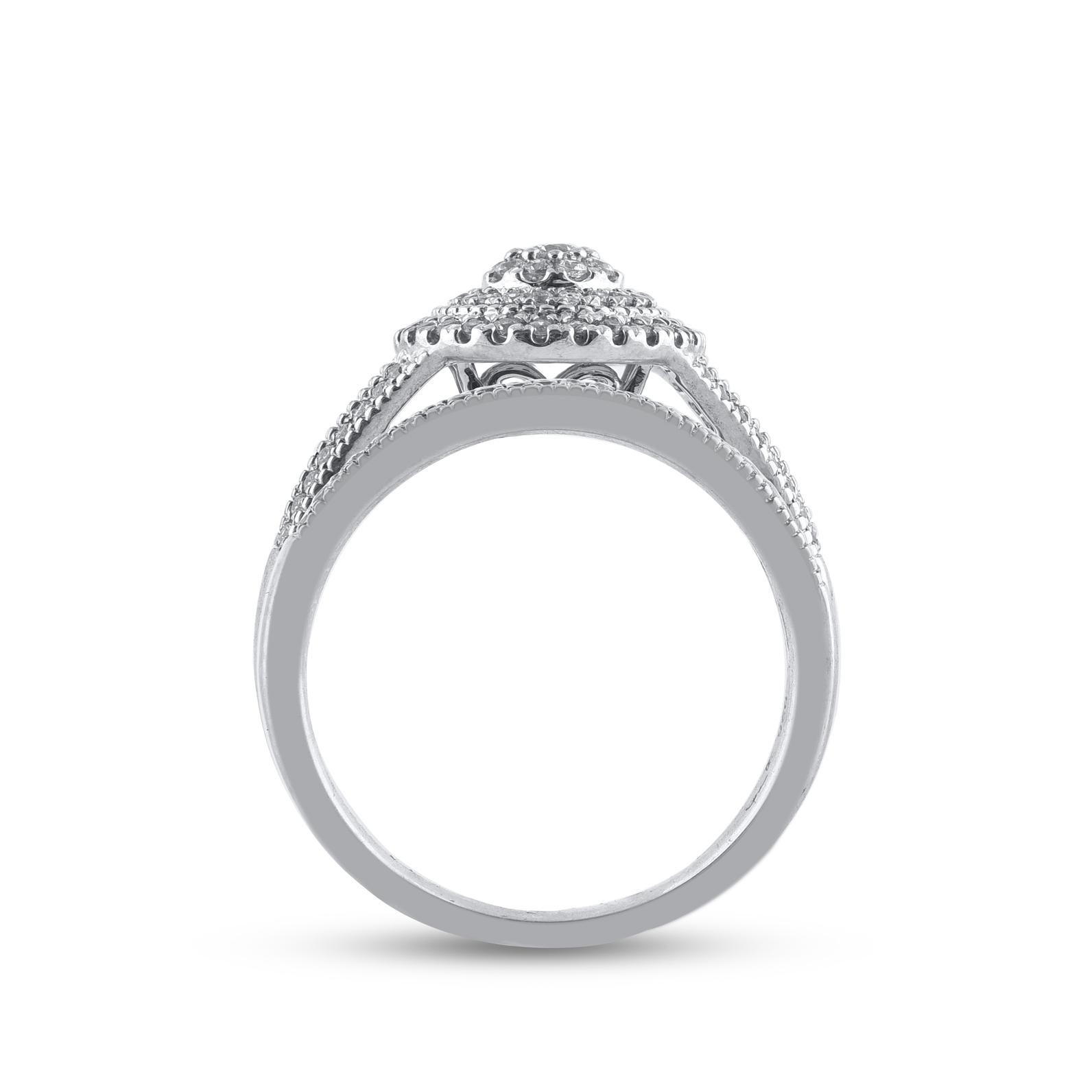 Round Cut TJD 0.50 Carat Natural Diamond 14KT White Gold Vintage Style Bridal Ring Set For Sale