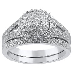 TJD 0.50 Carat Natural Diamond 14KT White Gold Used Style Bridal Ring Set