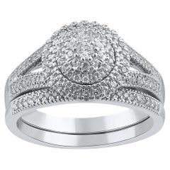 TJD 0.50 Quilates Diamante Natural Oro Blanco 14KT Conjunto de Anillos de Novia Estilo Vintage