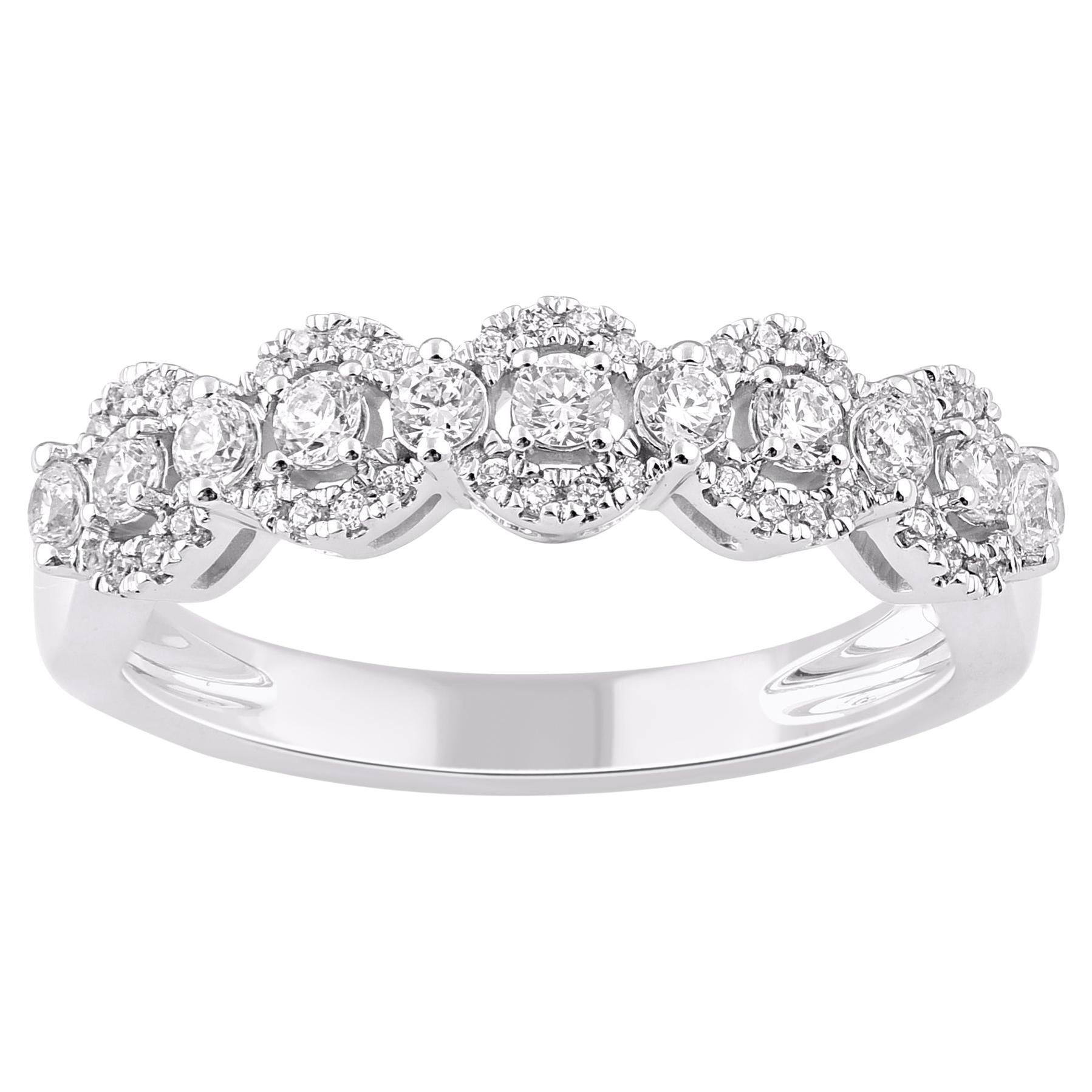 TJD 0.50 Carat Natural Diamond 14KT White Gold Wedding Band Ring
