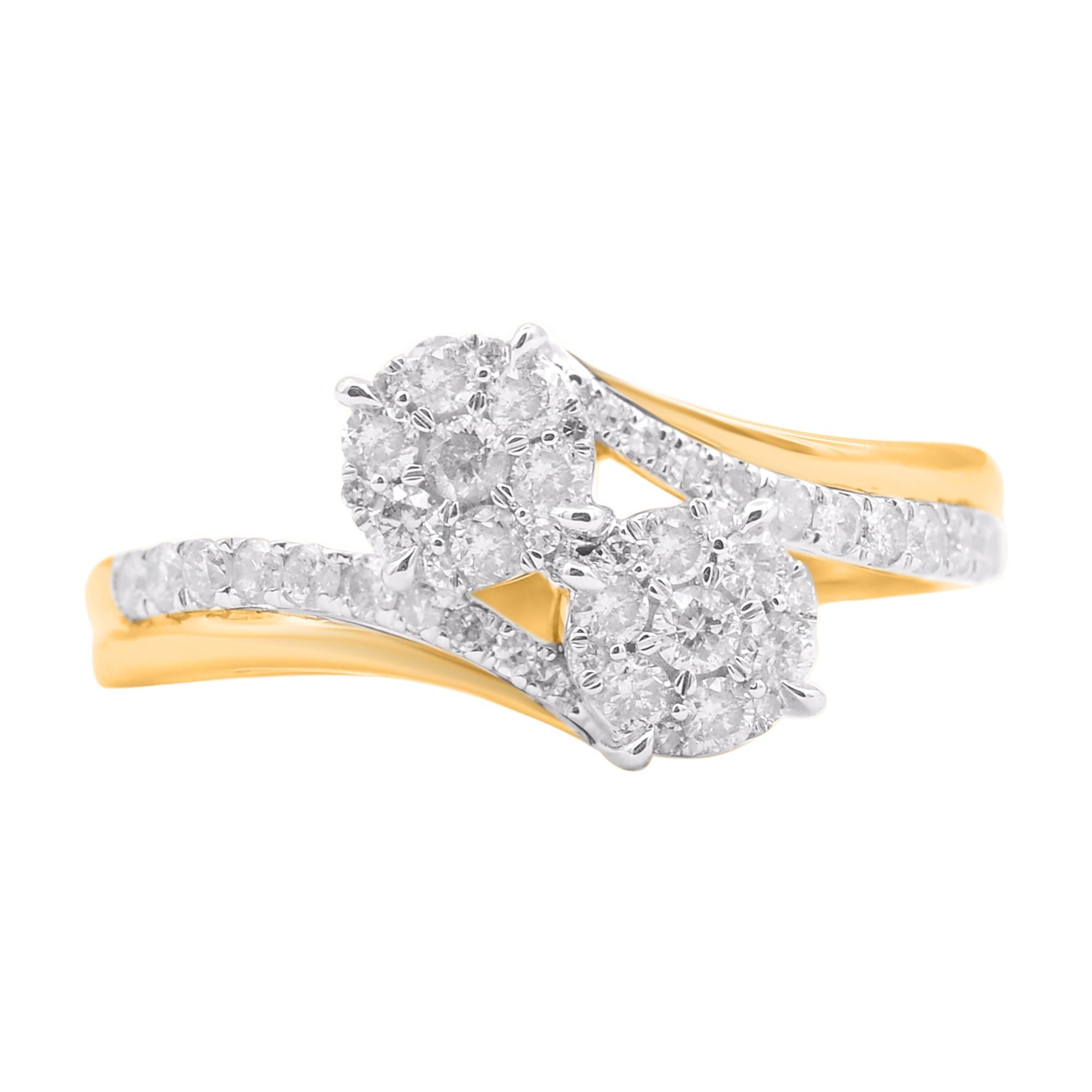 Sure to become an instant favorite, this sparking diamond bypass wedding ring celebrates your romance. The ring is crafted from 14-karat gold in your choice of white, rose, or yellow, and features round brilliant 46 diamonds, prong set, H-I color I2