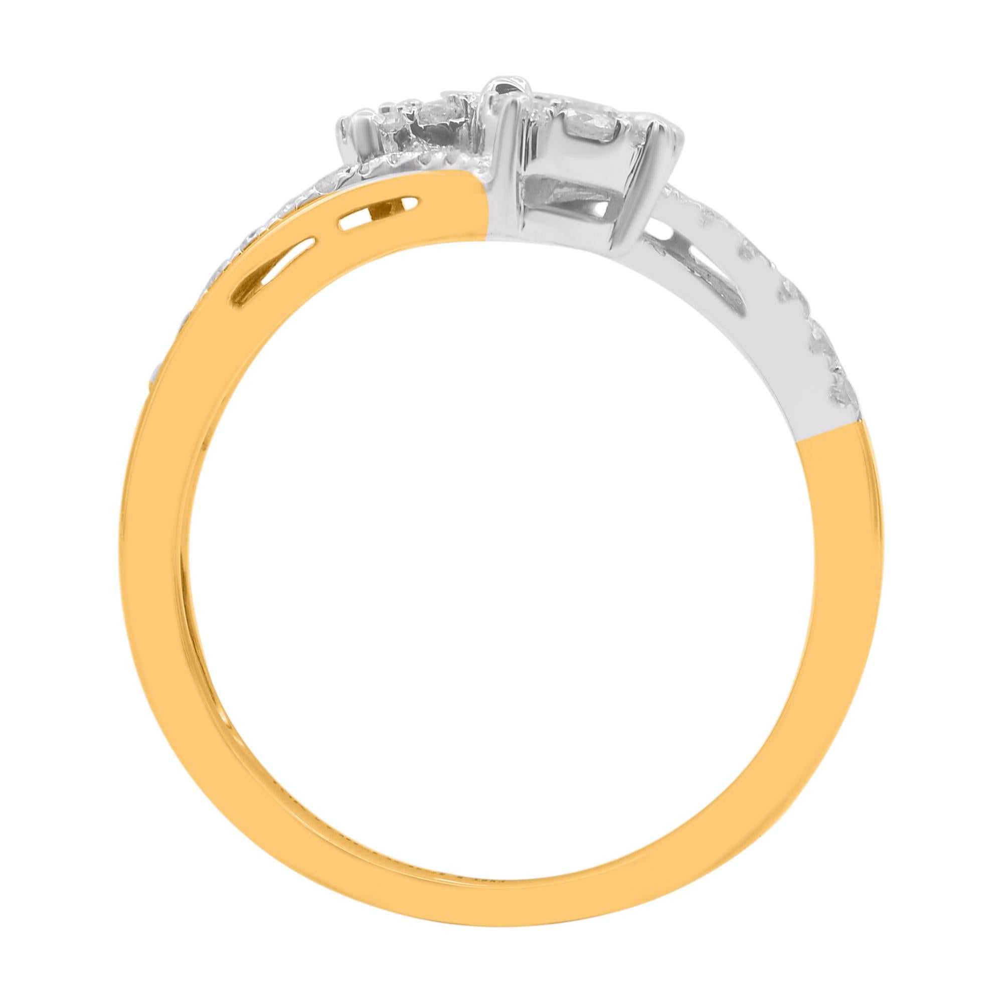 Art Deco TJD 0.50 Carat Natural Diamond 14KT Yellow Gold Bypass Ring For Sale