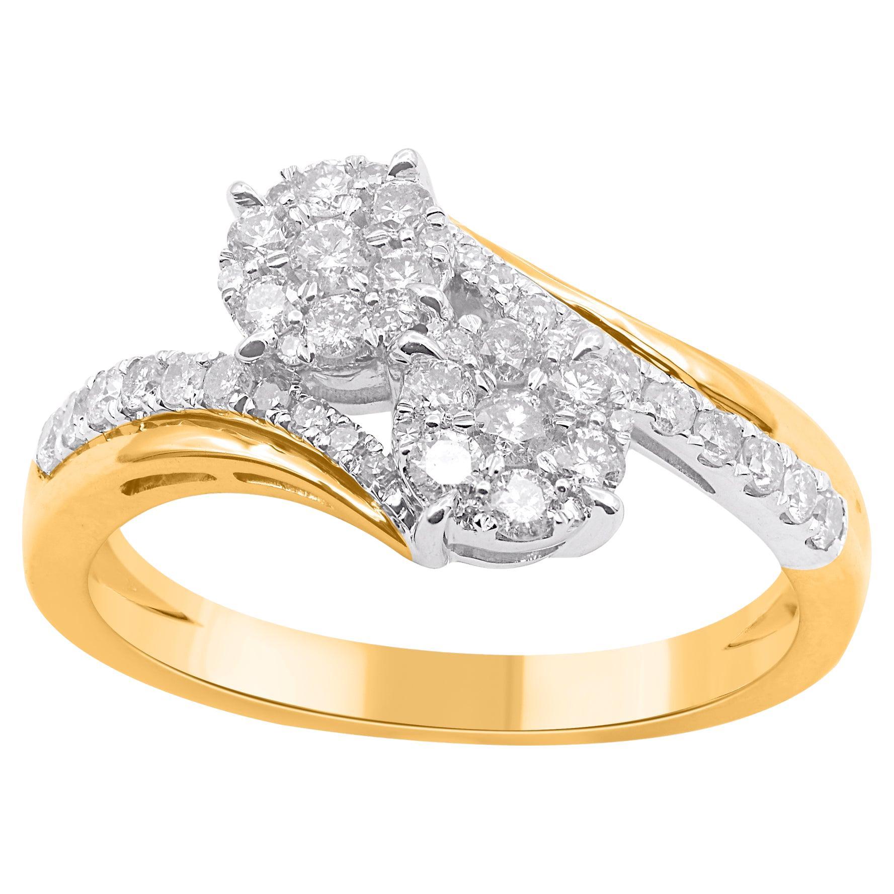 TJD 0.50 Carat Natural Diamond 14KT Yellow Gold Bypass Ring