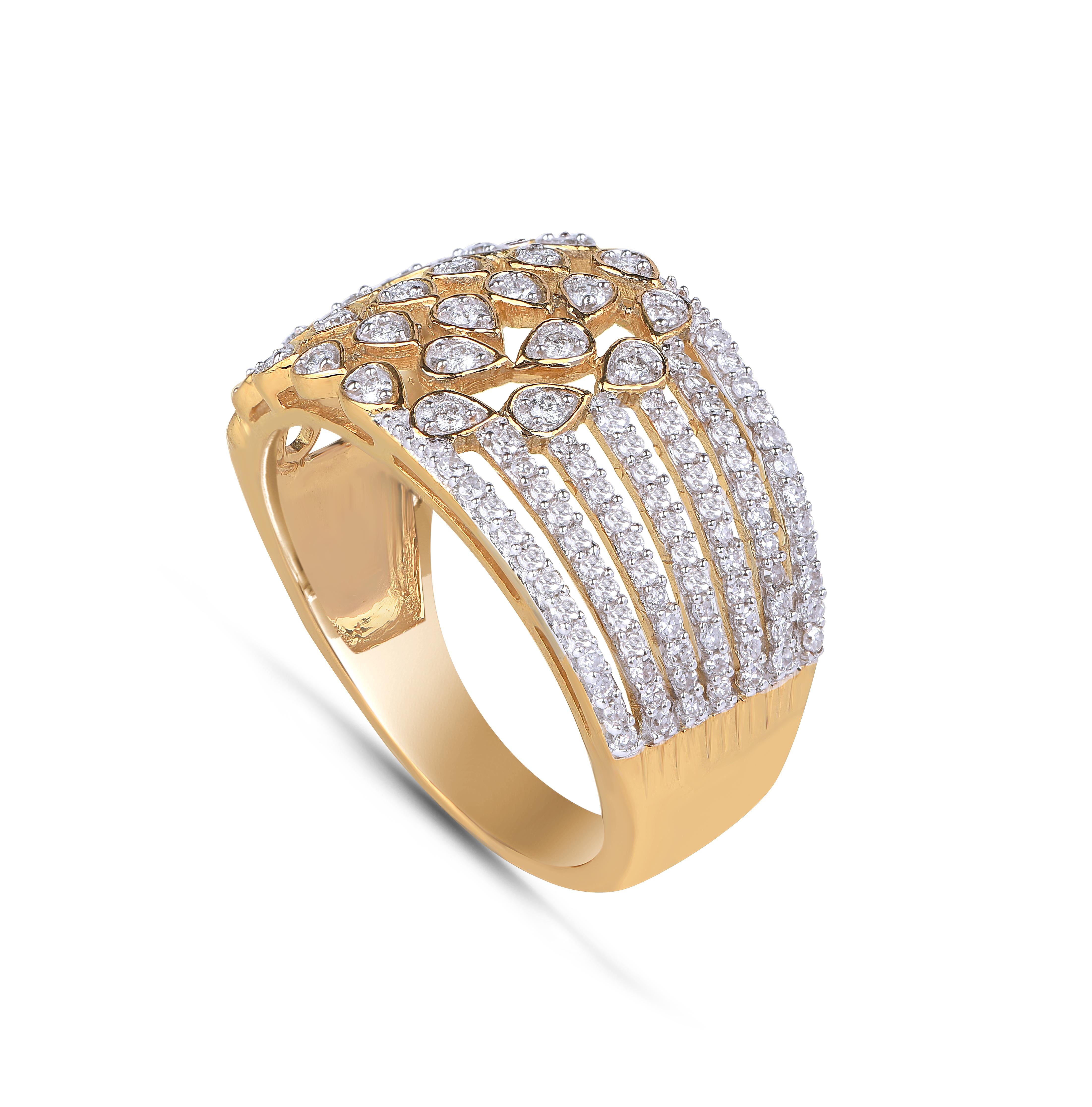 Modern TJD 0.50 Carat Natural Diamond 14KT Yellow Gold Engagement Band Ring For Sale
