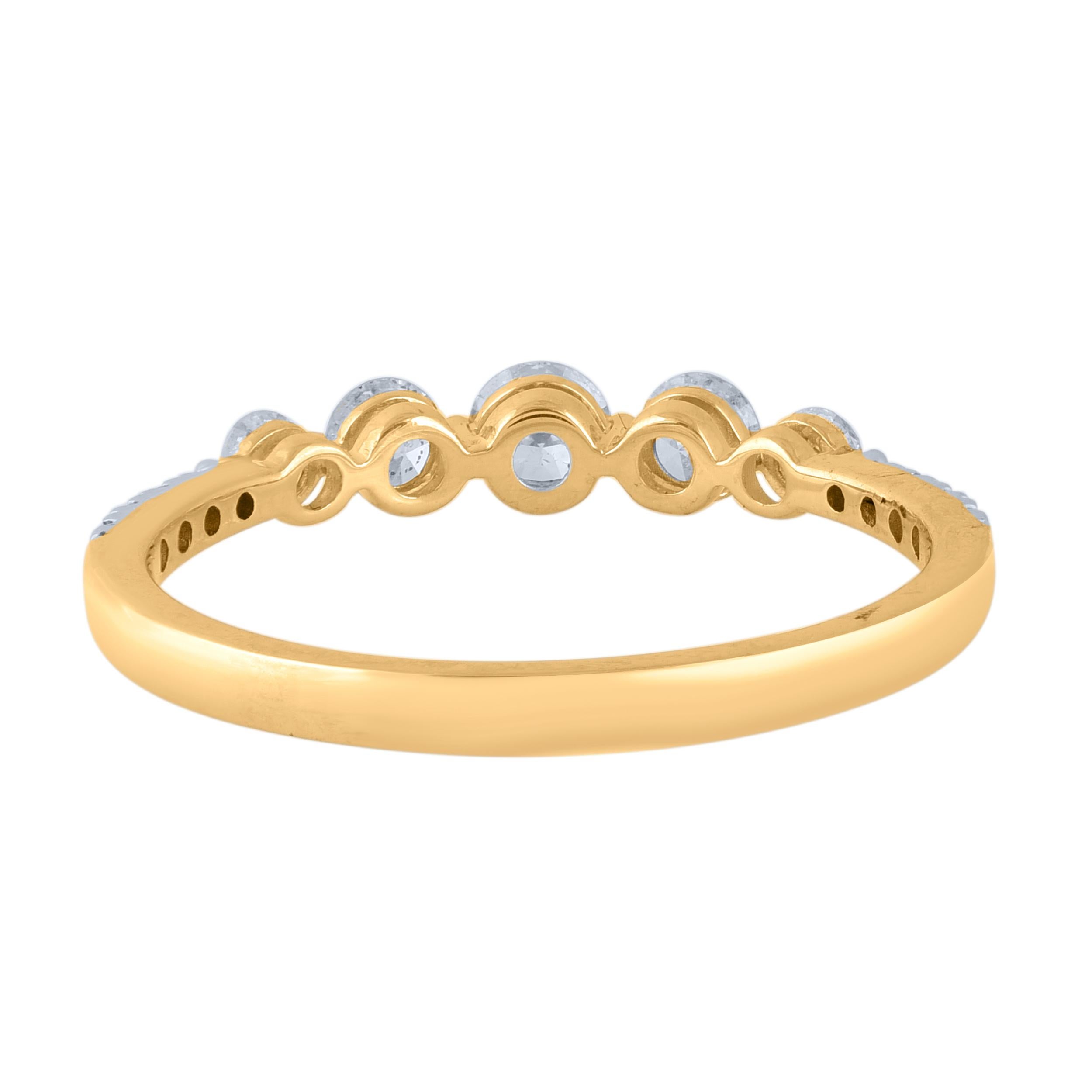 Art Deco TJD 0.50 Carat Natural Diamond 14KT Yellow Gold Wedding Band Ring For Sale