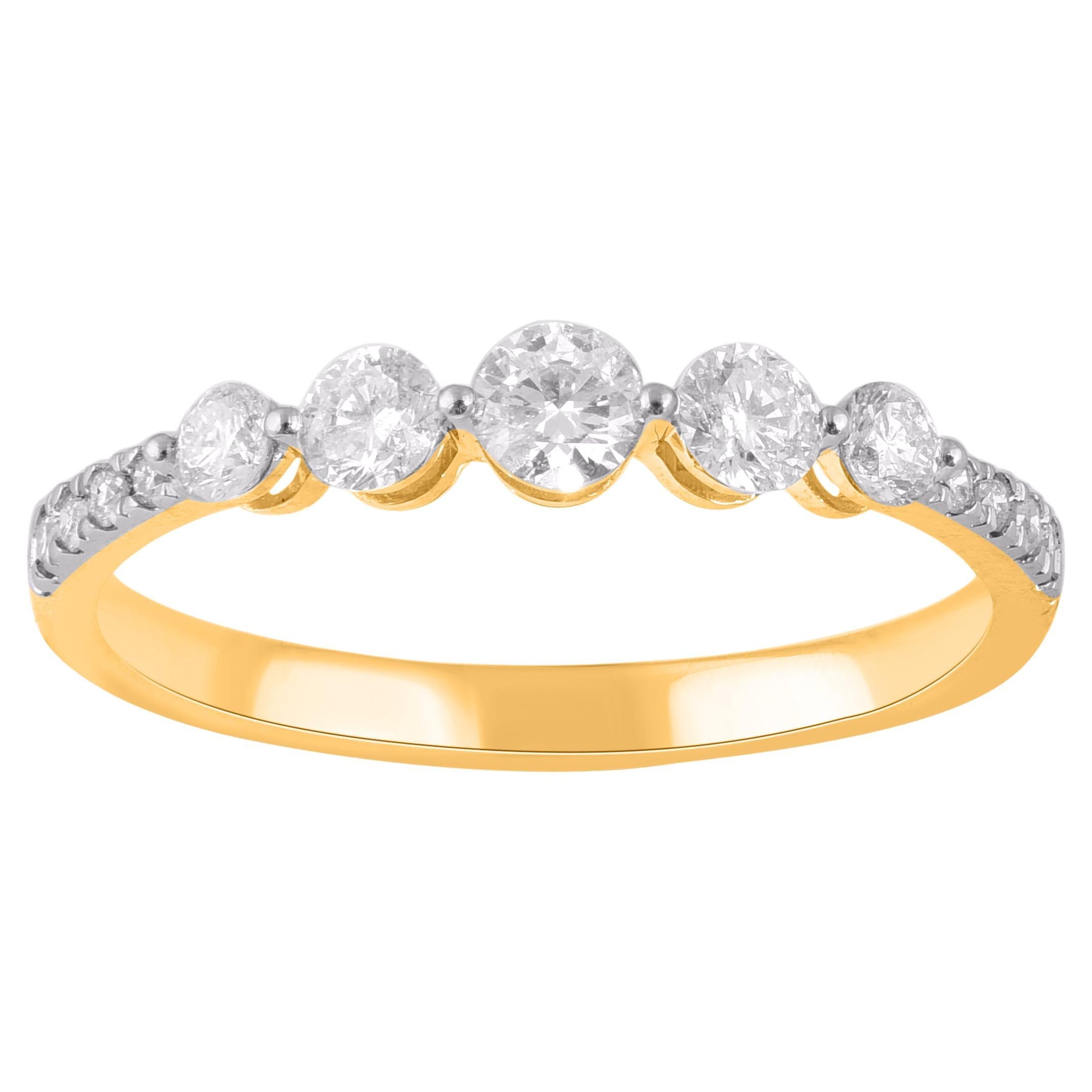 TJD 0.50 Carat Natural Diamond 14KT Yellow Gold Wedding Band Ring