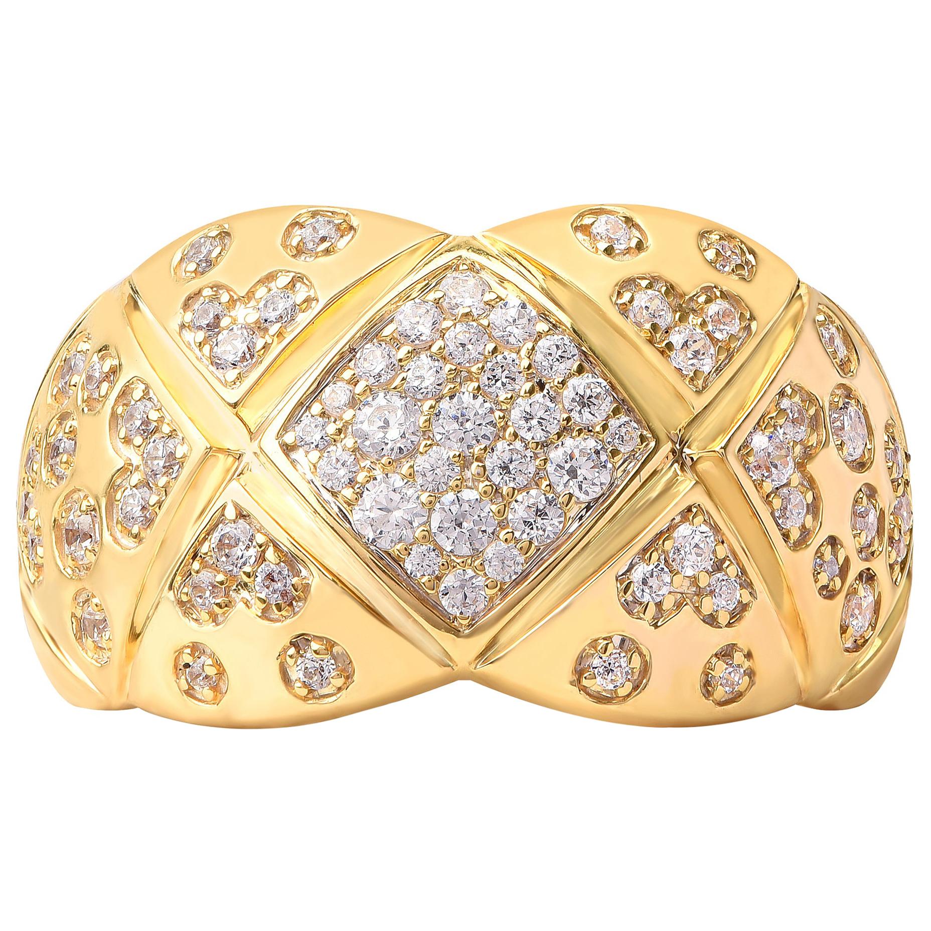 TJD 0.50 Carat Natural Diamond 18 Karat Yellow Gold Hand Engraved Vintage Ring For Sale