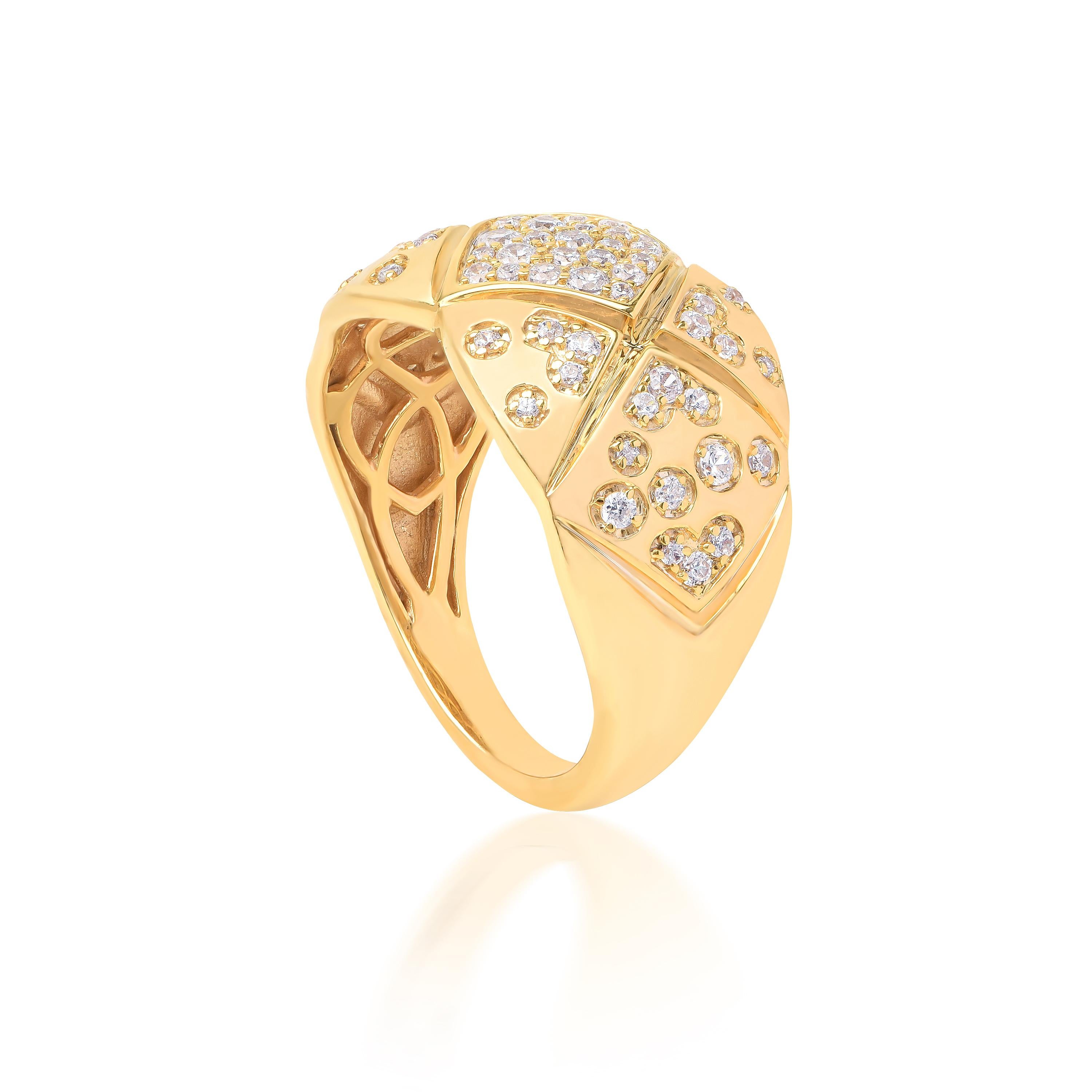 Modern TJD 0.50 Carat Natural Diamond 18 Karat Yellow Gold Hand Engraved Vintage Ring For Sale