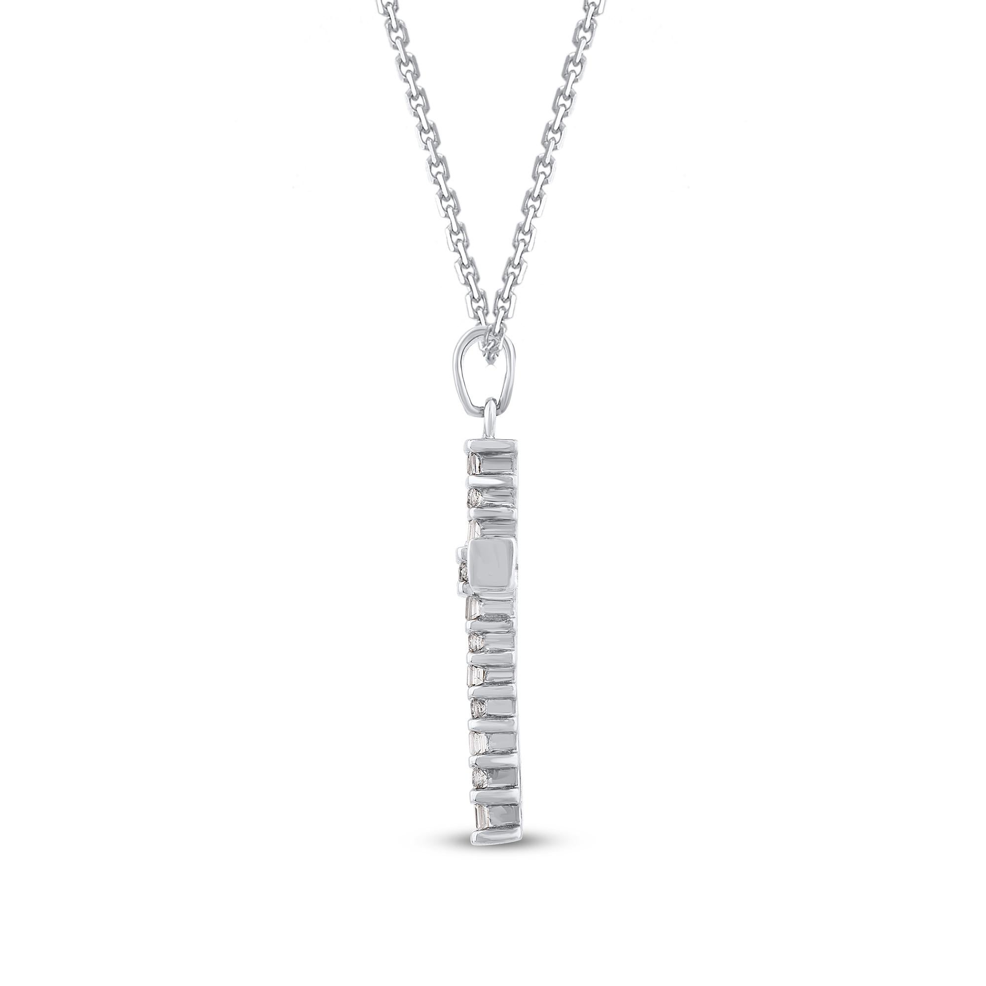Modern TJD 0.50 Carat Natural Diamond Cross Pendant Necklace in 14 Karat White Gold For Sale