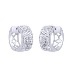 TJD 0.50 Carat Natural Diamond Huggie Hoop Earrings in 14 Karat White Gold
