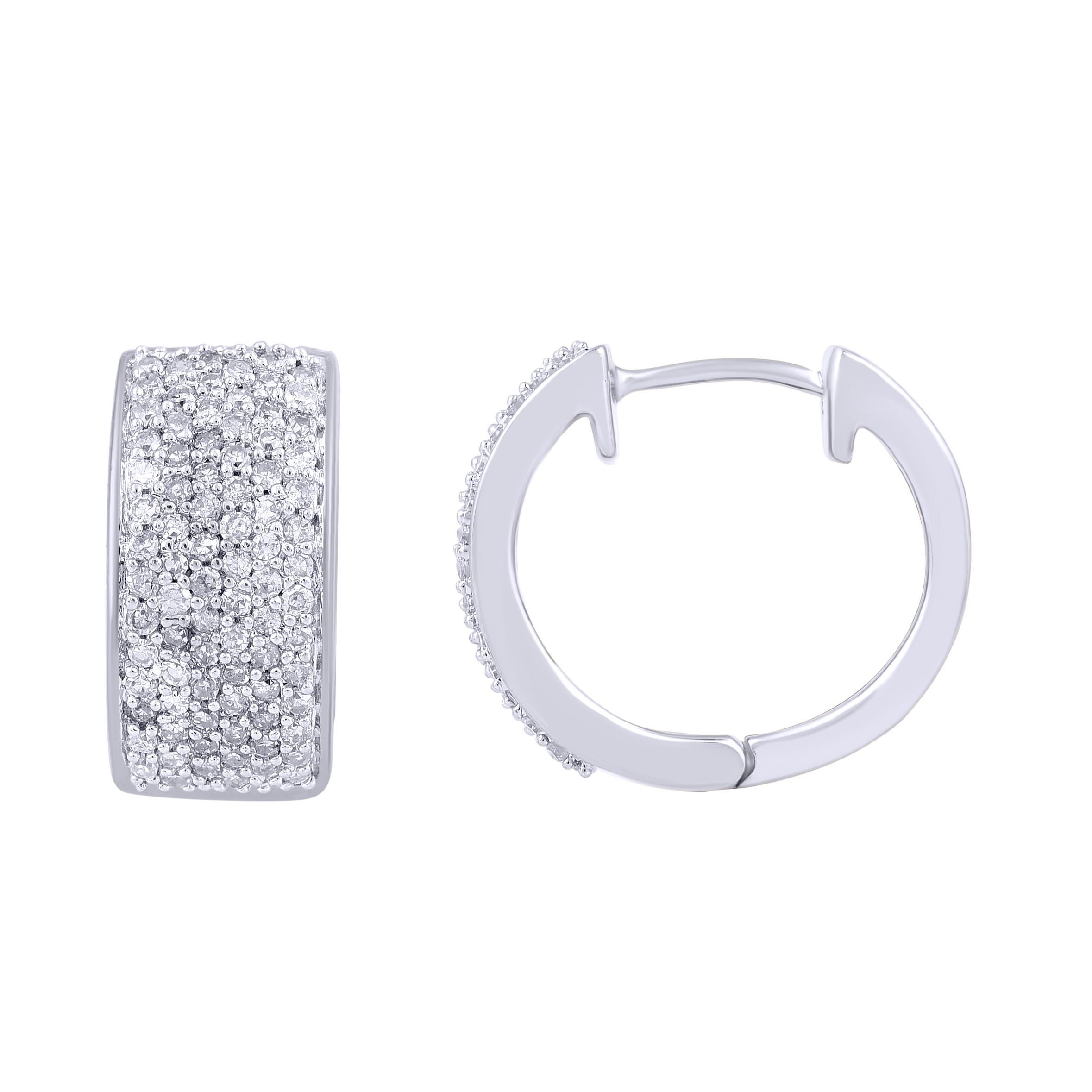 Modern TJD 0.50 Carat Natural Diamond Huggie Hoop Earrings in 14 Karat White Gold For Sale