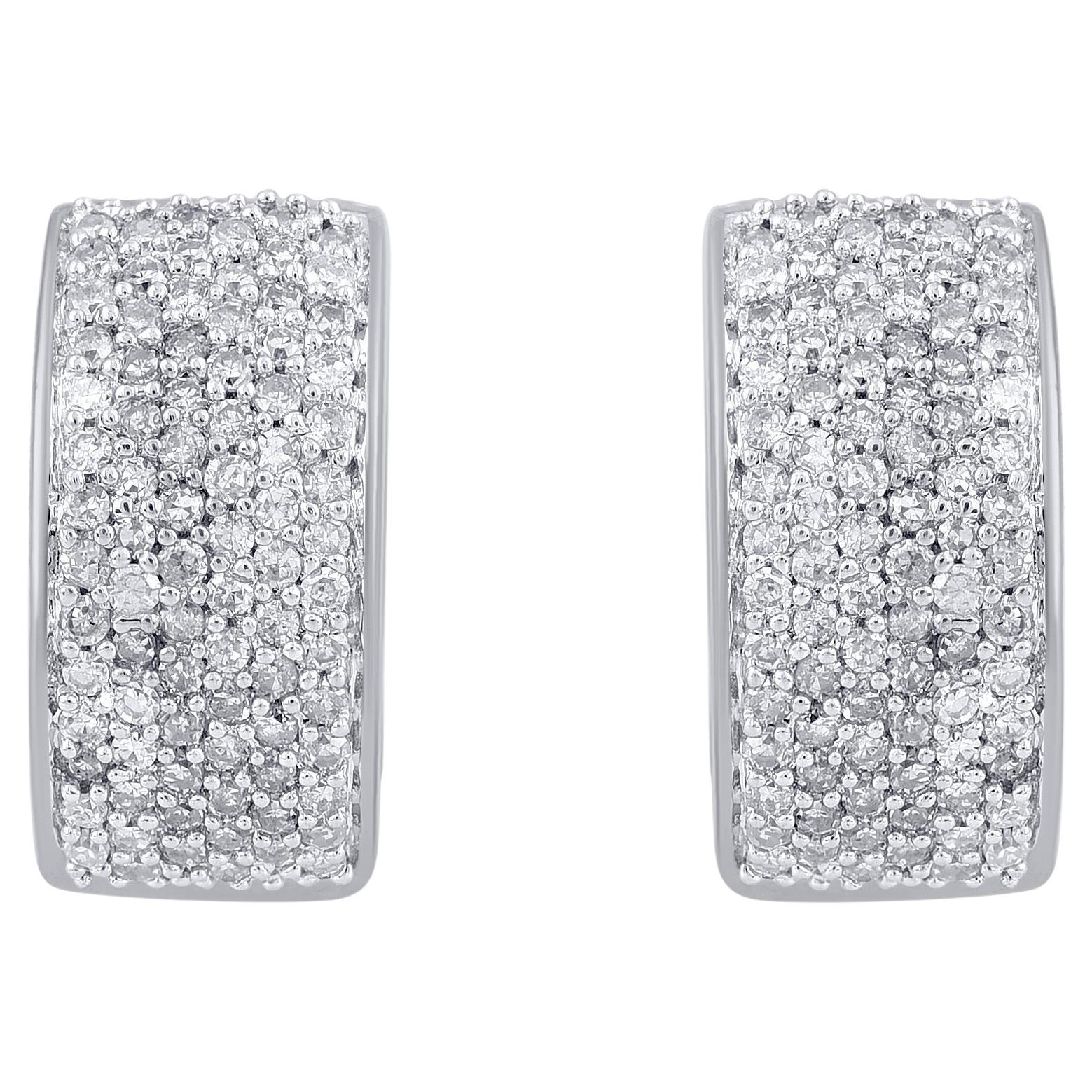 TJD 0.50 Carat Natural Diamond Huggie Hoop Earrings in 14 Karat White Gold For Sale