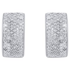 TJD 0.50 Carat Natural Diamond Huggie Hoop Earrings in 14 Karat White Gold