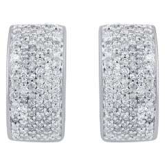TJD 0.50 Carat Natural Diamond Huggie Hoop Earrings in 14 Karat White Gold