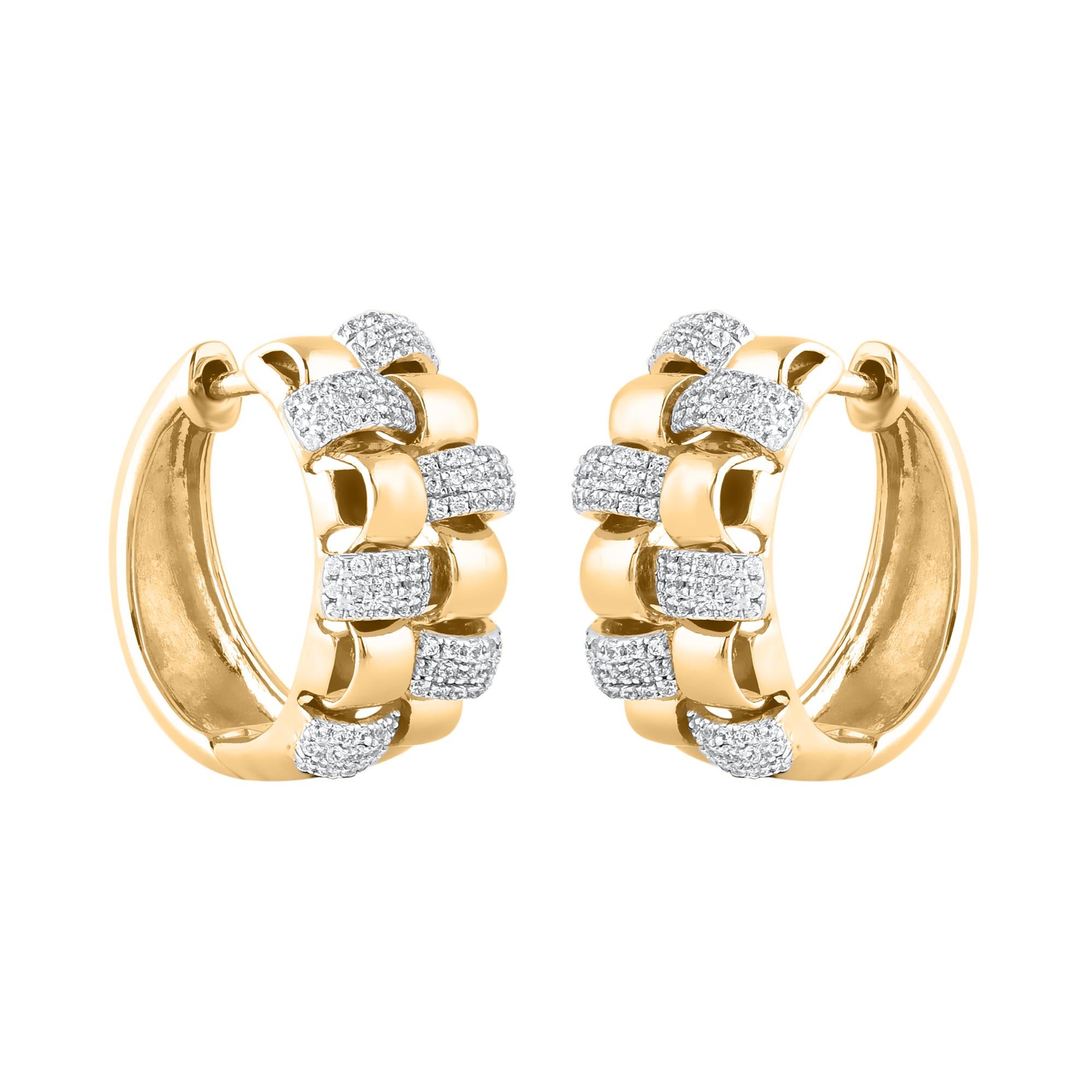 Modern TJD 0.50 Carat Natural Diamond Huggie Hoop Earrings in 14 Karat Yellow Gold For Sale