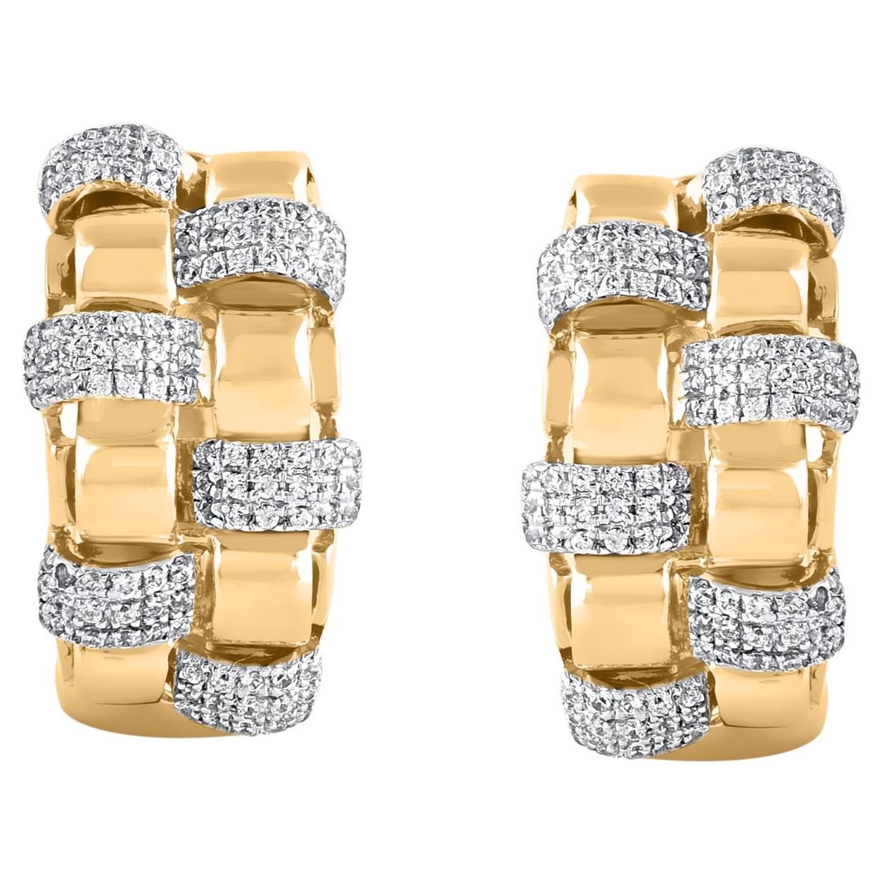 TJD 0.50 Carat Natural Diamond Huggie Hoop Earrings in 14 Karat Yellow Gold For Sale