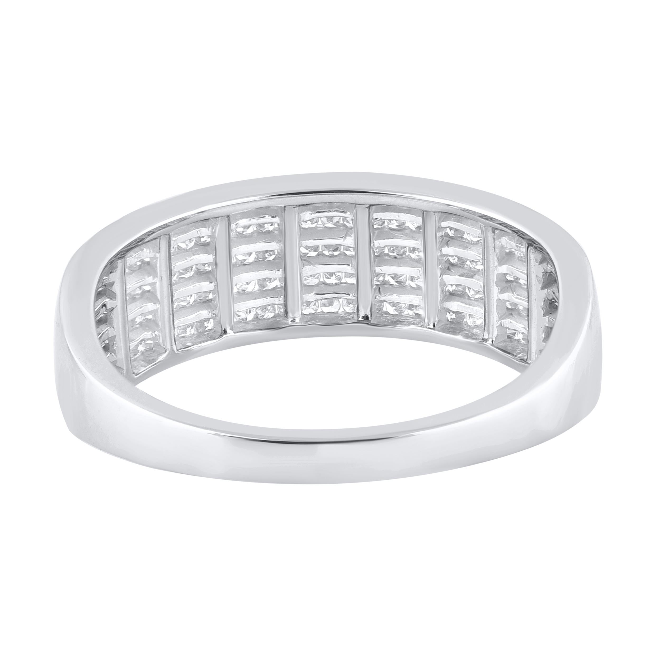 Single Cut TJD 0.50 Carat Natural Diamond Multi-Row Band Ring in 14 Karat White Gold For Sale
