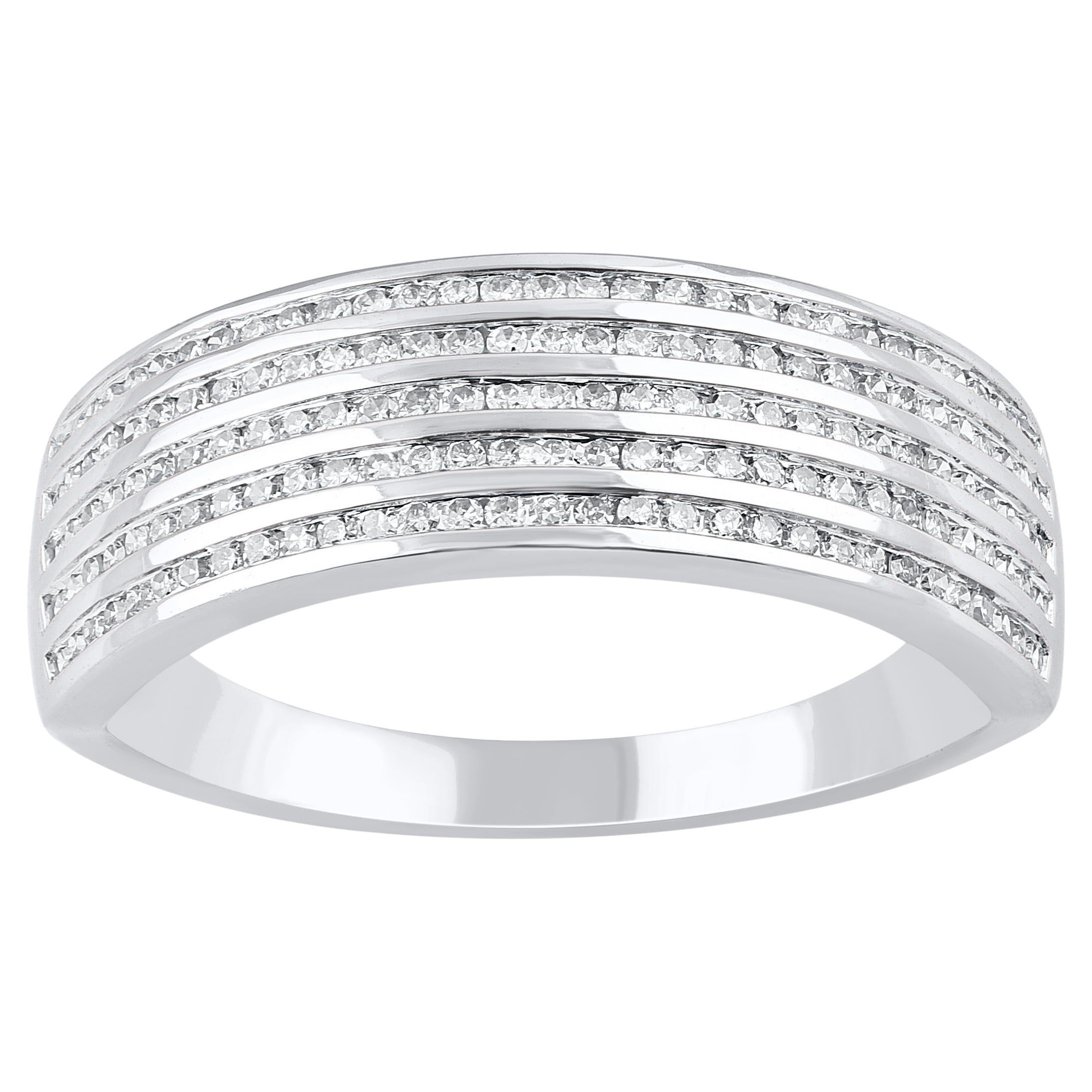 TJD 0.50 Carat Natural Diamond Multi-Row Band Ring in 14 Karat White Gold