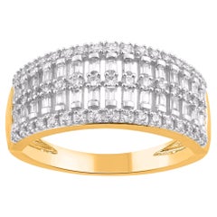 TJD 0.50 Carat Natural Diamond Multi Row Wedding Band Ring in 14KT Yellow Gold