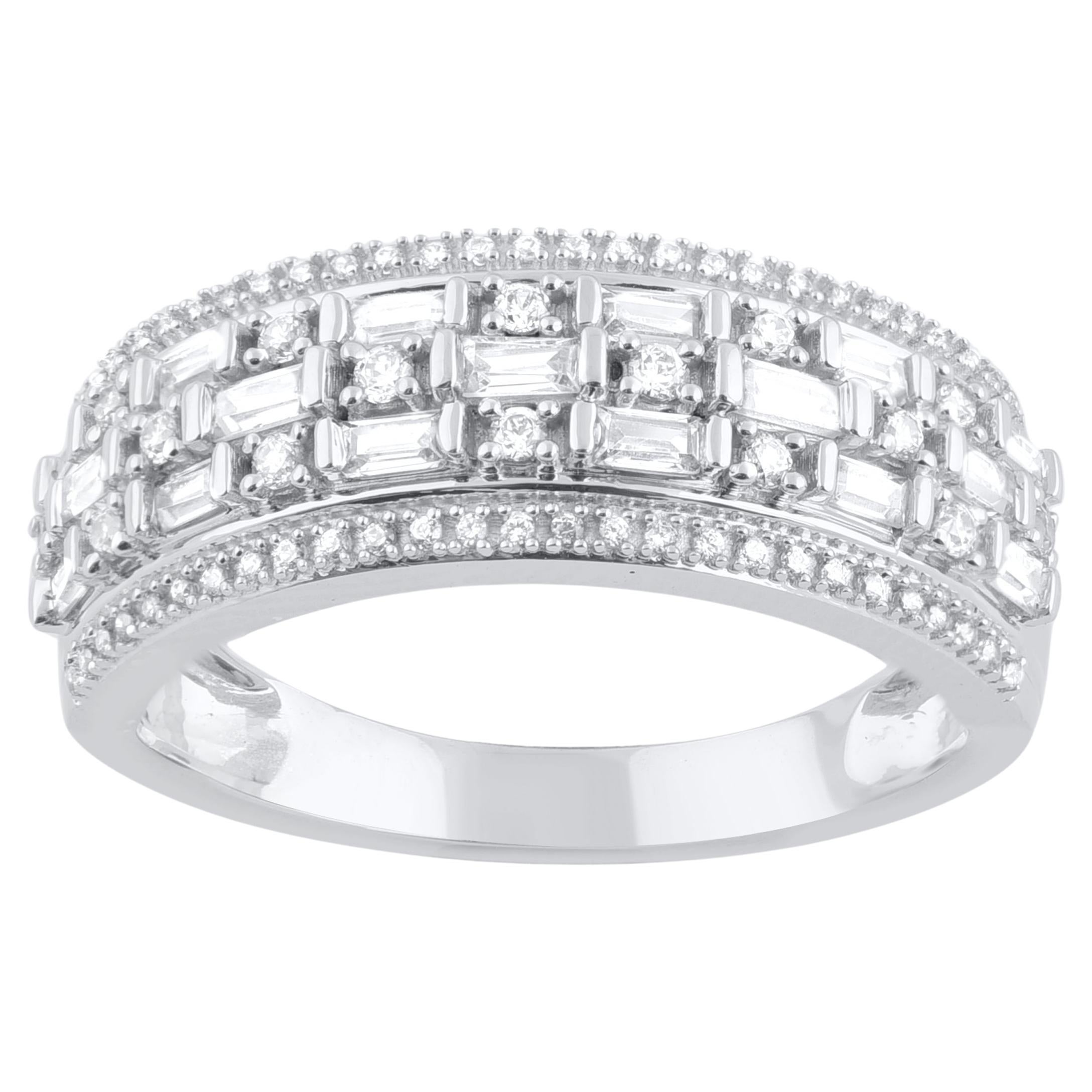 TJD 0.50 Carat Natural Diamond Wedding Band Ring in 14 Karat White Gold For Sale