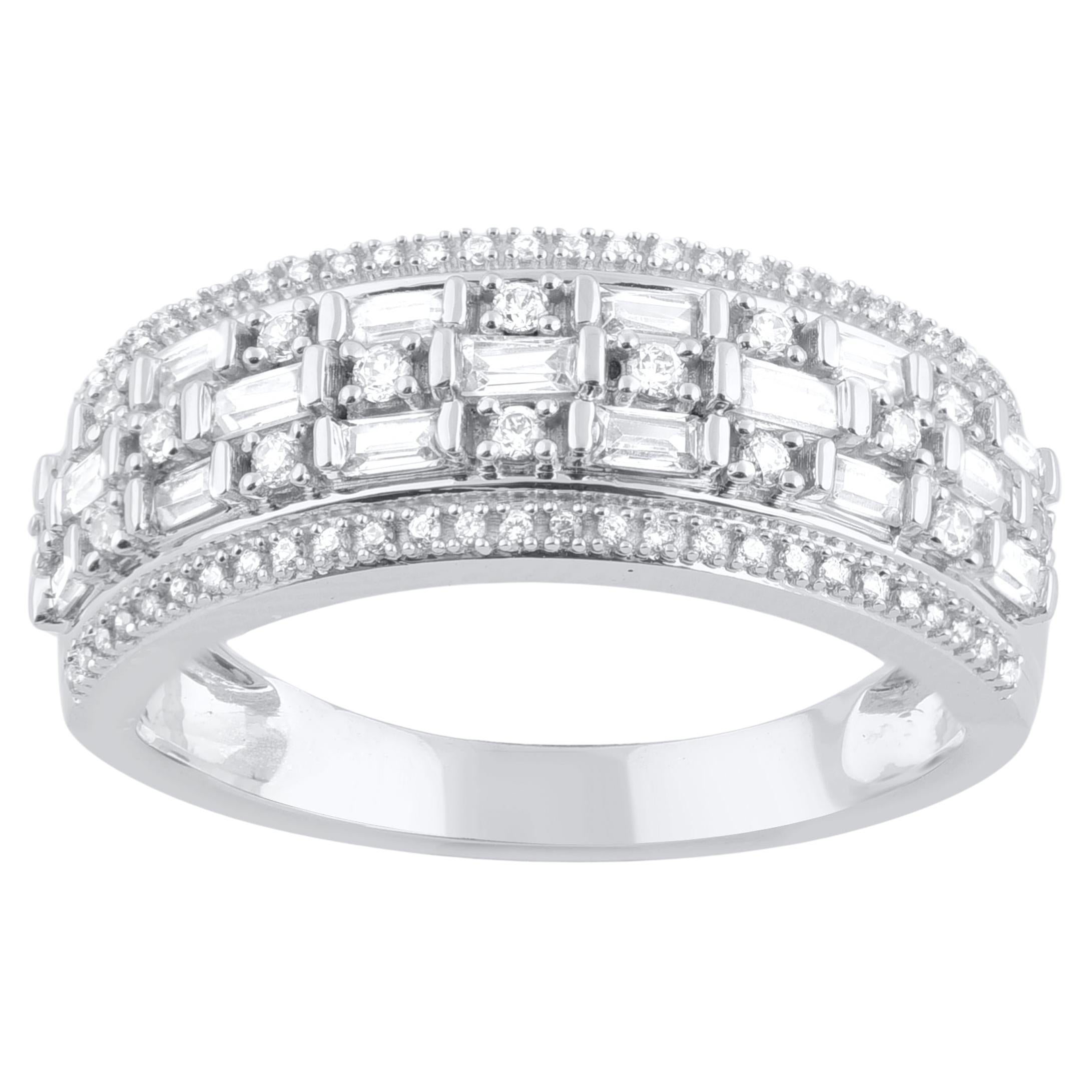 TJD 0.50 Carat Natural Diamond Wedding Band Ring in 14 Karat White Gold