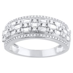 TJD 0.50 Carat Natural Diamond Wedding Band Ring in 18 Karat White Gold