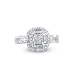 TJD 0.50 Carat Natural Princess & Round Diamond 14KT White Gold Engagement Ring