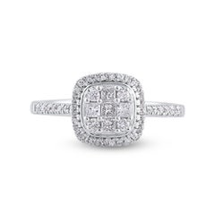 TJD 0.50 Carat Natural Princess & Round Diamond 14KT White Gold Engagement Ring