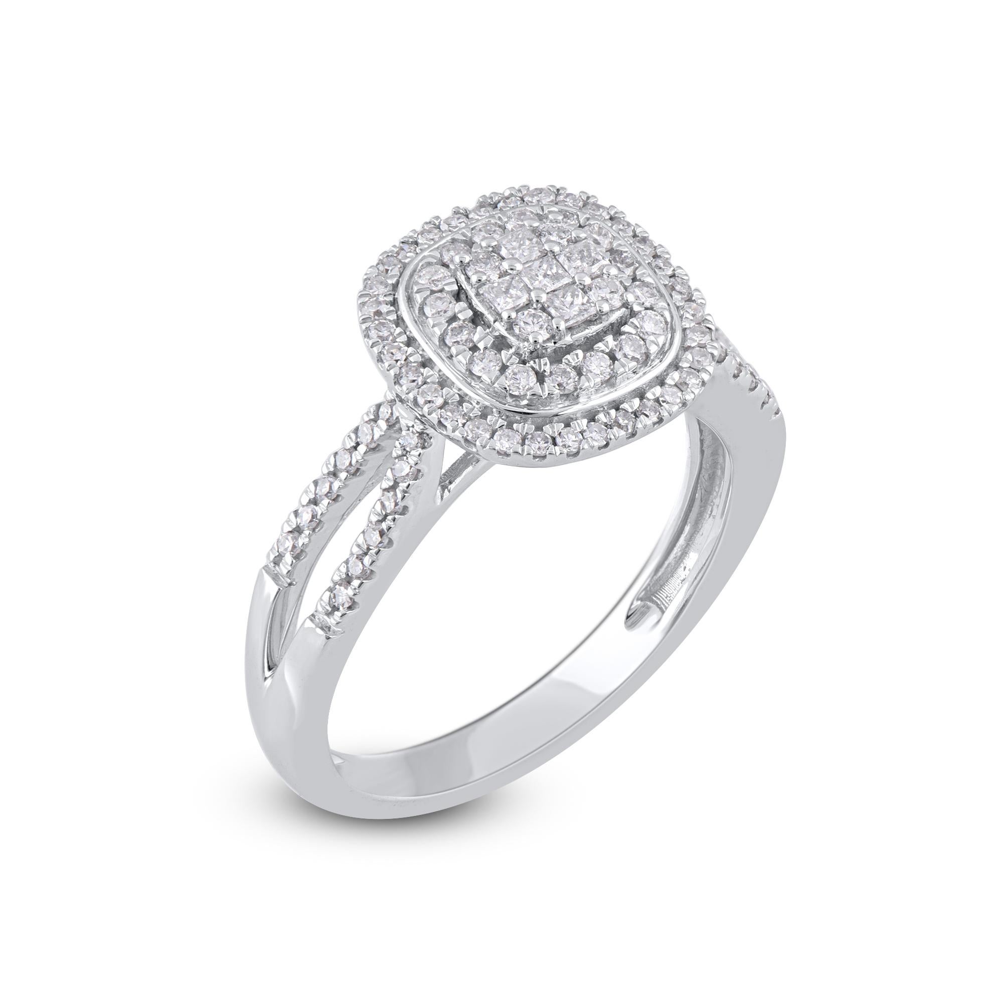 Contemporary TJD 0.50 Carat Natural Princess & Round Diamond 14KT White Gold Engagement Ring For Sale