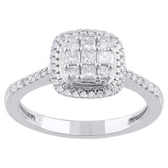 TJD Bague de fiançailles en or blanc 14KT de 0,50 carat de diamants princesses et ronds naturels