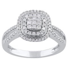 TJD 0.50 Carat Natural Princess & Round Diamond 14KT White Gold Engagement Ring