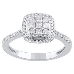 TJD 0.50 Carat Natural Princess
Round Diamond 14KT White Gold Engagement Ring