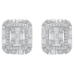 TJD 0,50 Karat natürlicher runder 
Baguetteschliff Diamant 14 Karat Gold Ohrstecker