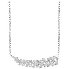 TJD 0.50 Carat Alternating Round & Baguette Diamond 14 K White Gold Bar Necklace