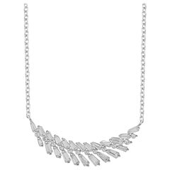 TJD 0.50 Carat Alternating Round and Baguette Diamond 14 K White Gold Necklace